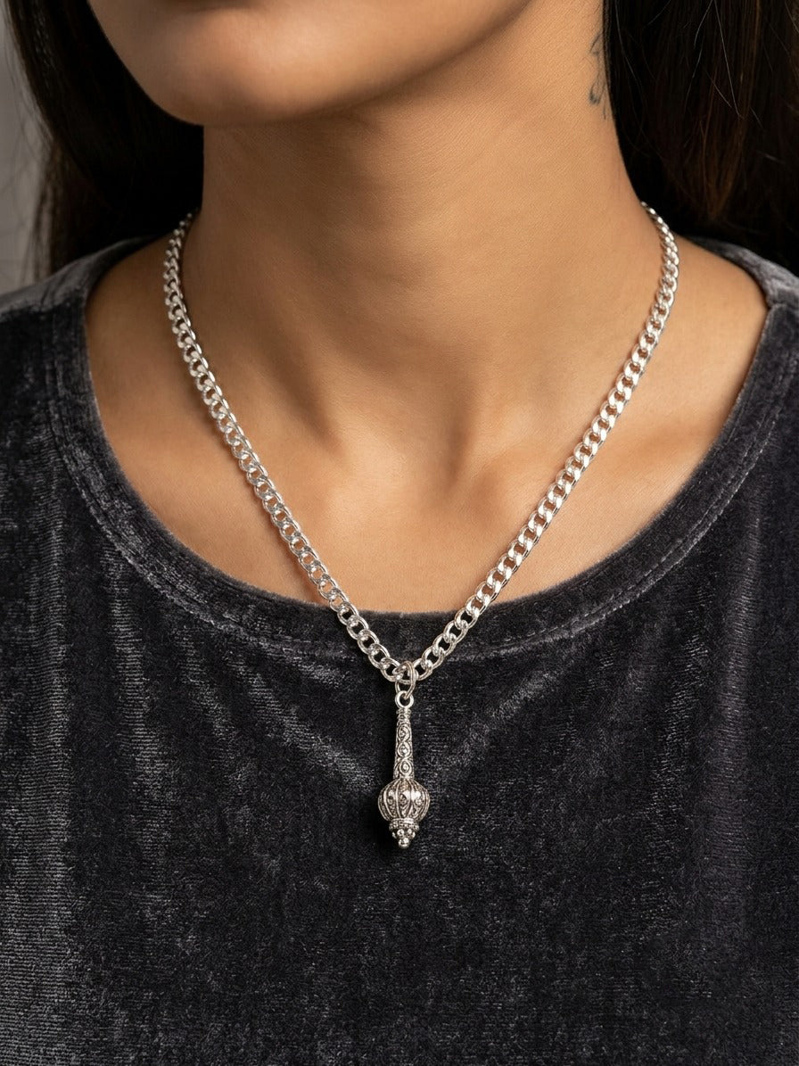 Hanuman Ji Gada Symbol Pendant Silver Finish Traditional Gada Pendant Chain for Men & Women | Gold Finish Fashion Necklace