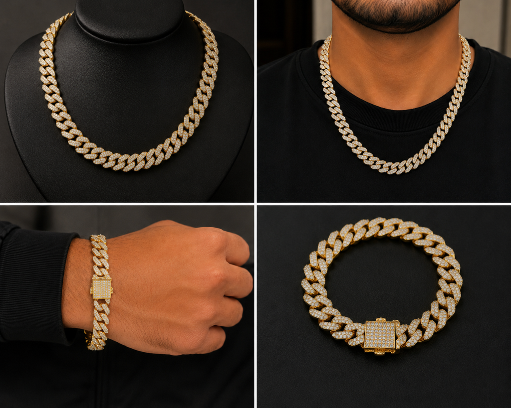 Luxury Gold Plated Cuban Link Chain & Bracelet Set