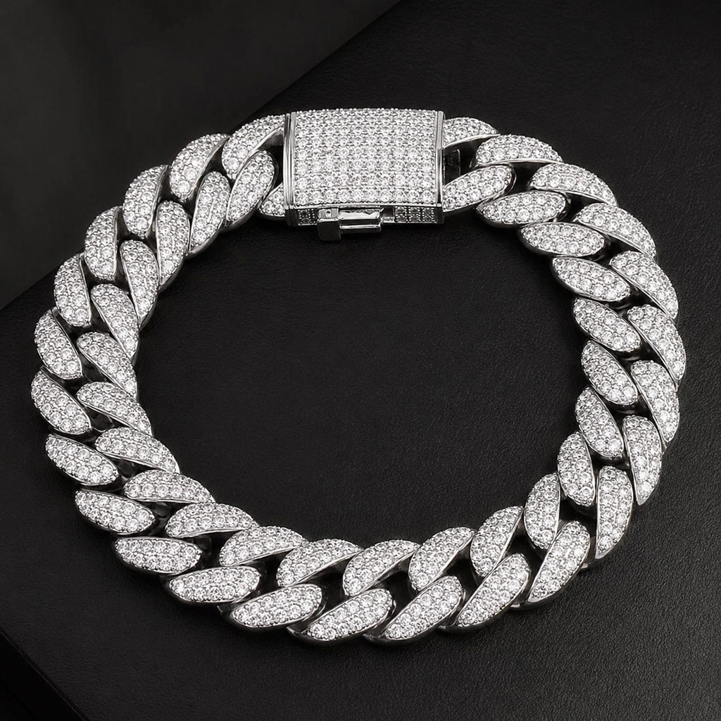 Premium Silver Finish Iced Out Cuban Link  Bracelet