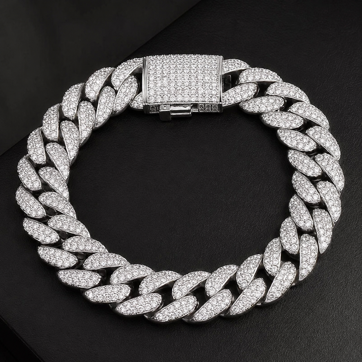 Premium Silver Finish Iced Out Cuban Link  Bracelet