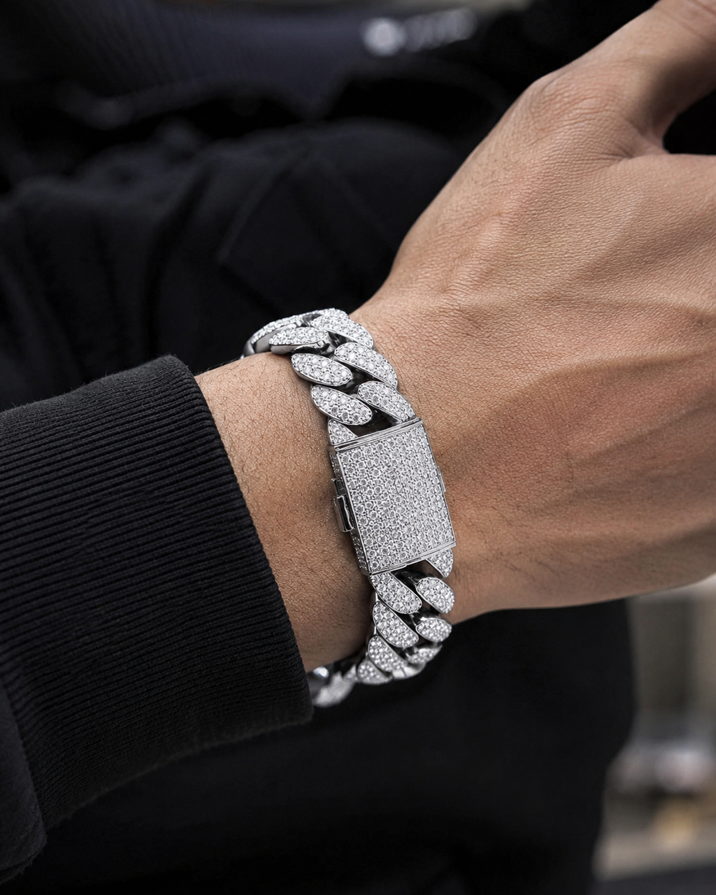 Premium Silver Finish Iced Out Cuban Link  Bracelet