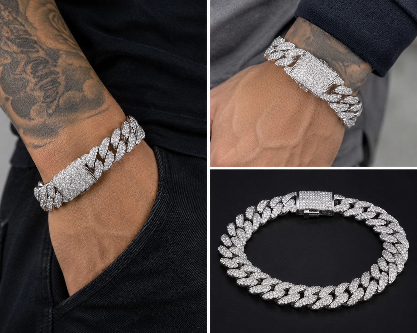Premium Silver Finish Iced Out Cuban Link  Bracelet
