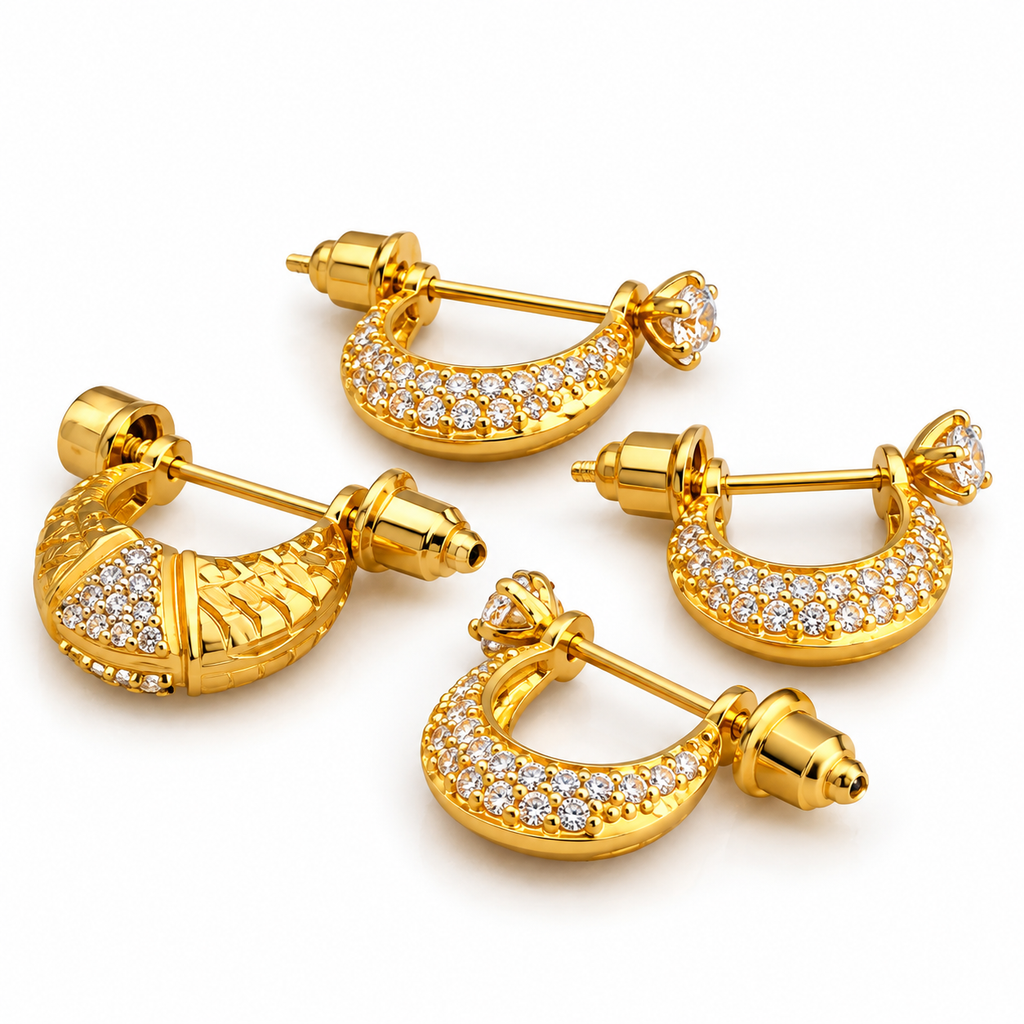 Men’s Premium 1 Gram Gold Plated Bali Earrings with White Stones