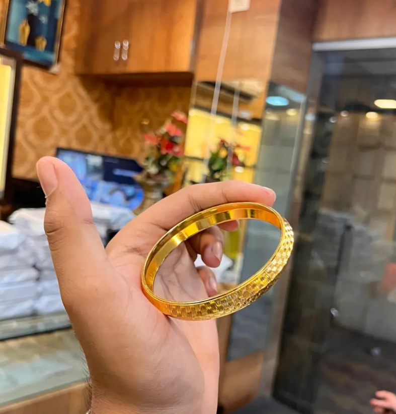 Gold Finish Textured Kada Bracelet for Men & Women