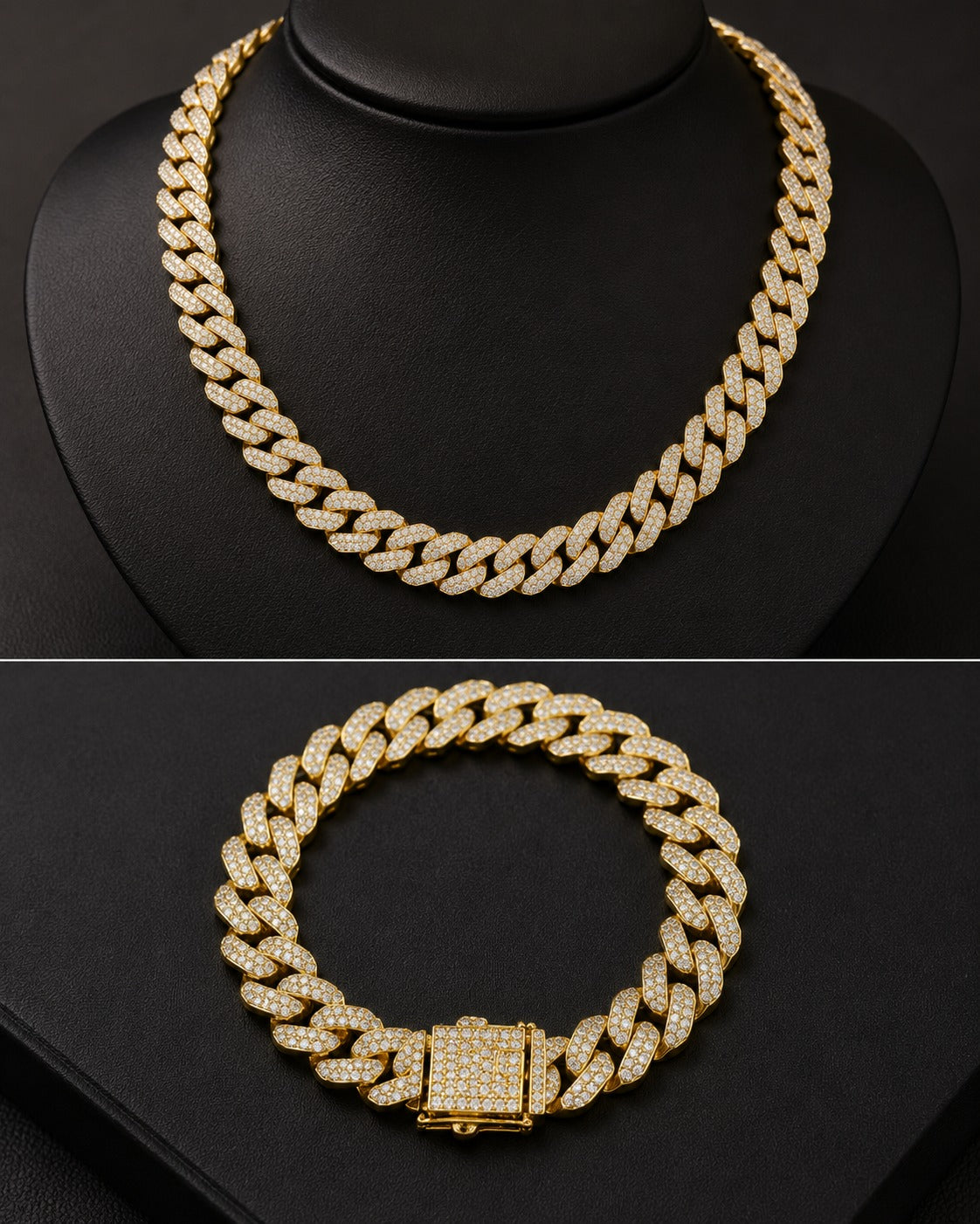 Luxury Gold Plated Cuban Link Chain & Bracelet Set