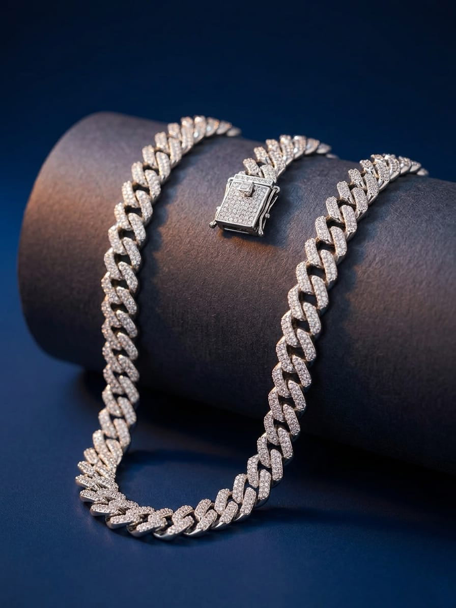 Premium Silver Finish Cuban Link Chain & Bracelet Set