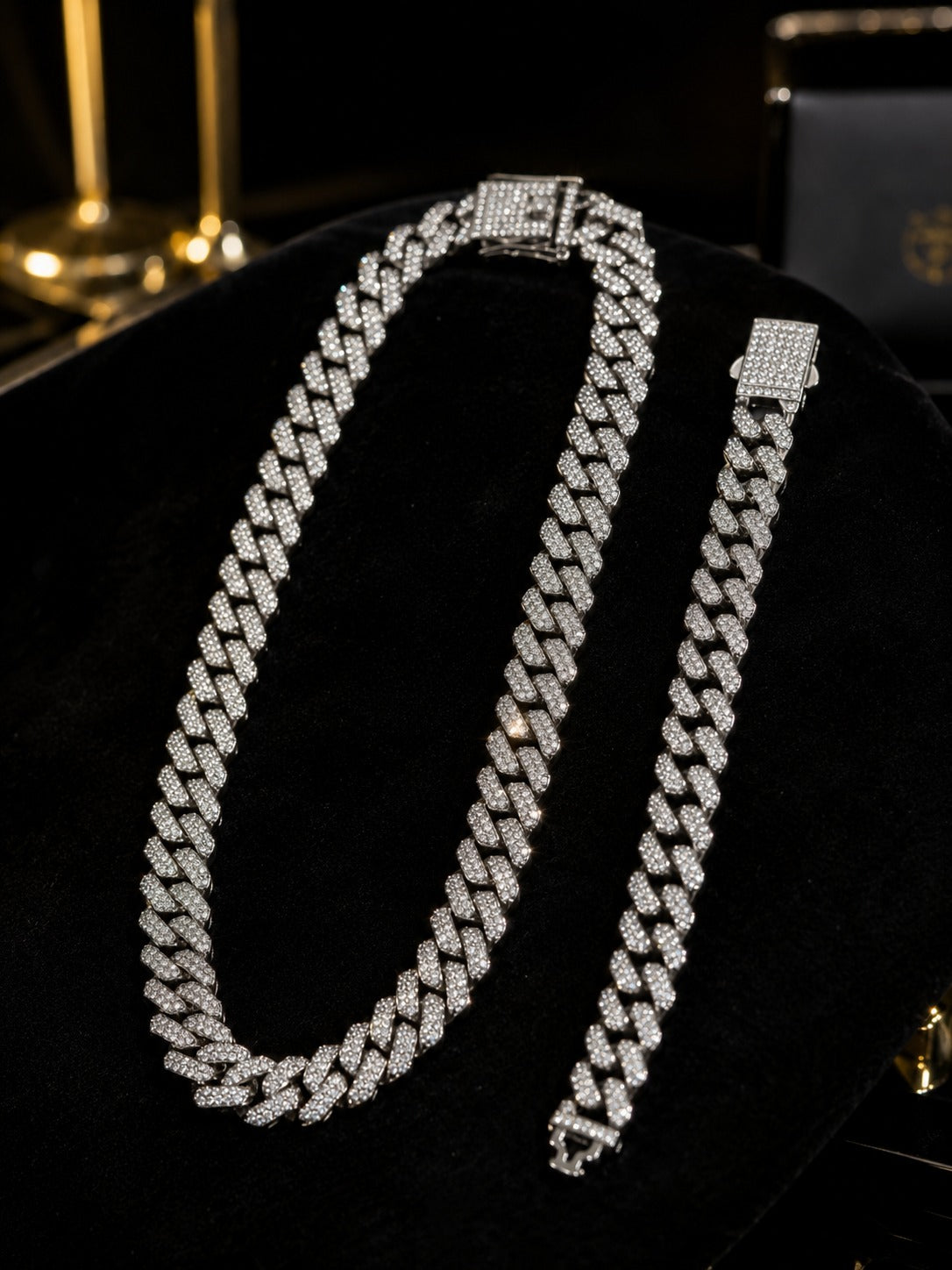 Premium Silver Finish Cuban Link Chain & Bracelet Set