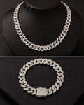 Premium Silver Finish Cuban Link Chain & Bracelet Set