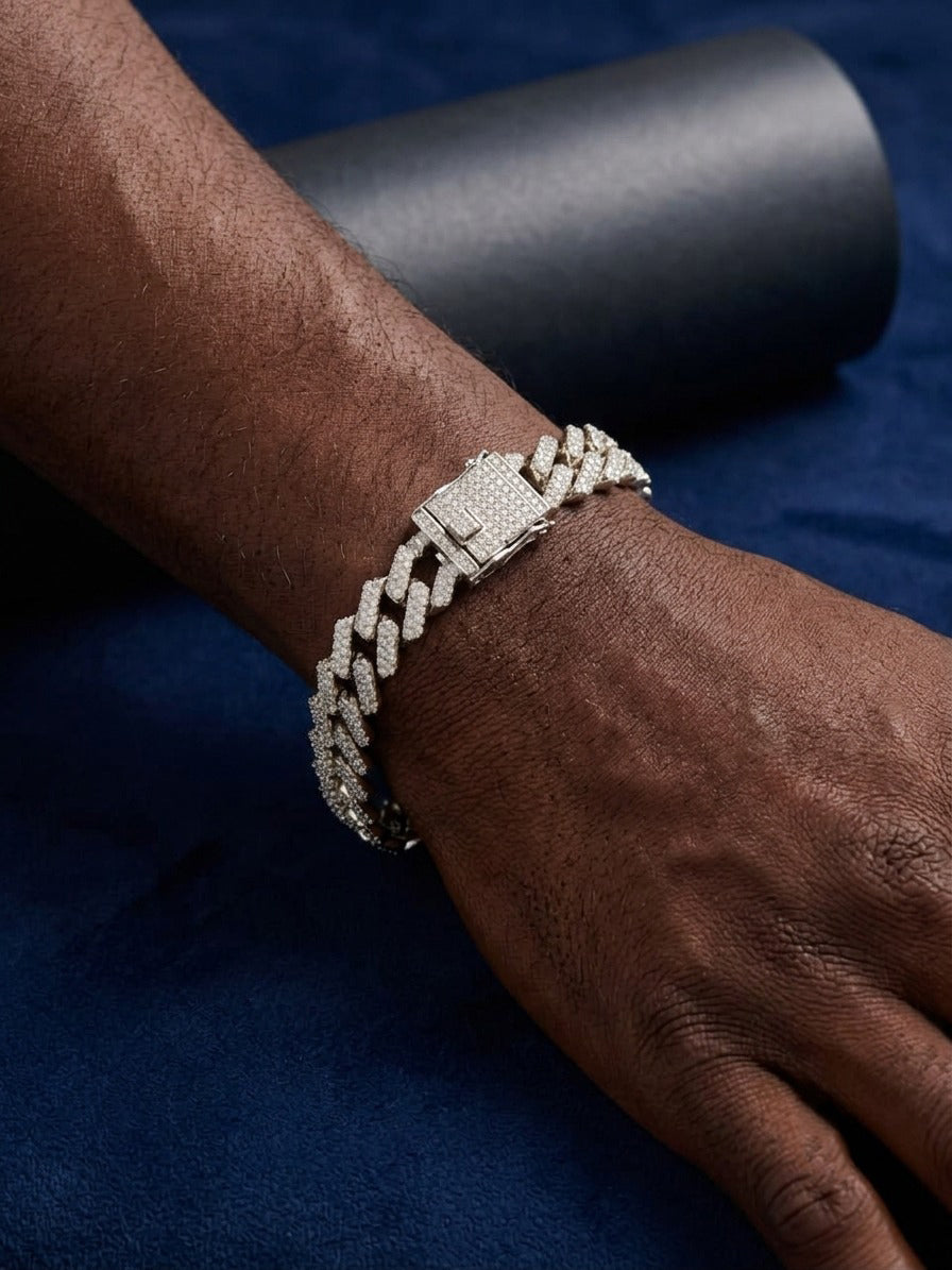 Premium Silver Finish Iced Out Cuban Link  Bracelet